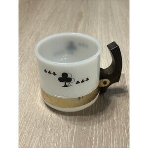 Siesta Ware Milk Glass Playing Card CLUBS Coffee Mug w/ Wooden Handle 10oz